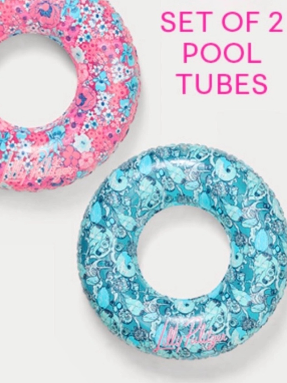 Lilly Pulitzer Blue & Pink Floral Set of Two Pool Tubes! GWP!